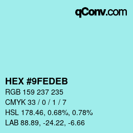 Color code: HEX #9FEDEB | qconv.com
