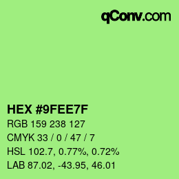 Color code: HEX #9FEE7F | qconv.com