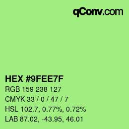 Color code: HEX #9FEE7F | qconv.com