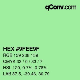Color code: HEX #9FEE9F | qconv.com