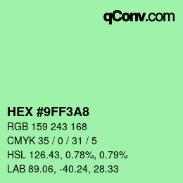 Color code: HEX #9FF3A8 | qconv.com