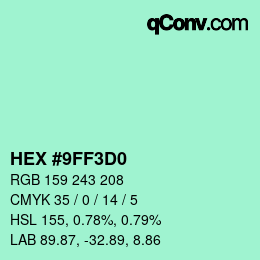 Color code: HEX #9FF3D0 | qconv.com