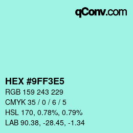 Color code: HEX #9FF3E5 | qconv.com