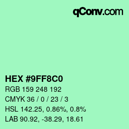 Color code: HEX #9FF8C0 | qconv.com