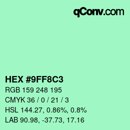 颜色代码: HEX #9FF8C3 | qconv.com