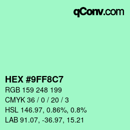 Color code: HEX #9FF8C7 | qconv.com