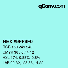 Color code: HEX #9FF9F0 | qconv.com