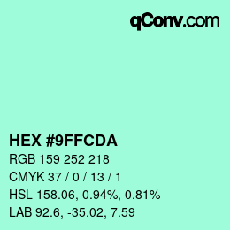 カラーコード: HEX #9FFCDA | qconv.com