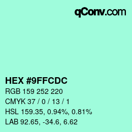 Color code: HEX #9FFCDC | qconv.com