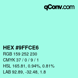 Farbcode: HEX #9FFCE6 | qconv.com