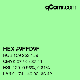 Color code: HEX #9FFD9F | qconv.com