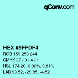 Color code: HEX #9FFDF4 | qconv.com