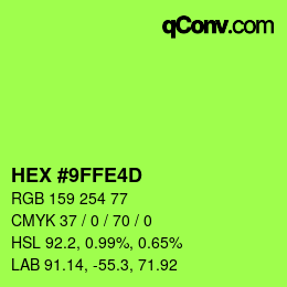 カラーコード: HEX #9FFE4D | qconv.com