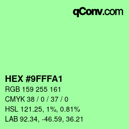 Farbcode: HEX #9FFFA1 | qconv.com