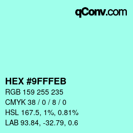 Color code: HEX #9FFFEB | qconv.com