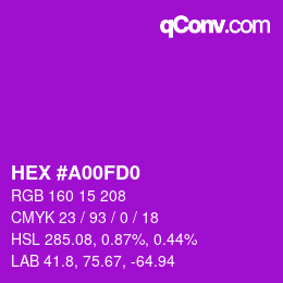 カラーコード: HEX #A00FD0 | qconv.com