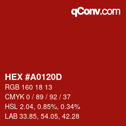 颜色代码: HEX #A0120D | qconv.com