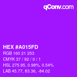 Code couleur: HEX #A015FD | qconv.com