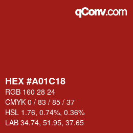 Color code: HEX #A01C18 | qconv.com
