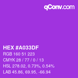 Color code: HEX #A033DF | qconv.com