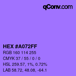 Color code: HEX #A072FF | qconv.com