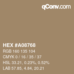 Color code: HEX #A08768 | qconv.com