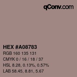 Código de color: HEX #A08783 | qconv.com