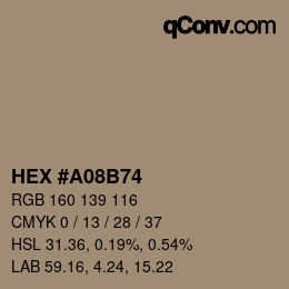 カラーコード: HEX #A08B74 | qconv.com