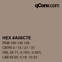 Color code: HEX #A08C7E | qconv.com