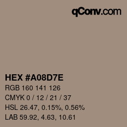 Color code: HEX #A08D7E | qconv.com