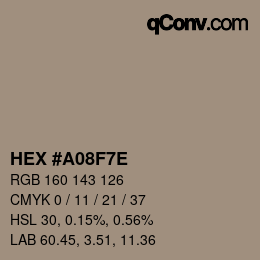 Farbcode: HEX #A08F7E | qconv.com