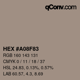 Farbcode: HEX #A08F83 | qconv.com