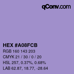 カラーコード: HEX #A08FCB | qconv.com