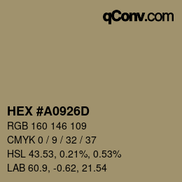 Color code: HEX #A0926D | qconv.com