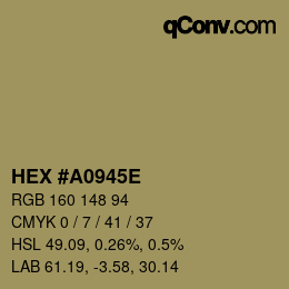 Farbcode: HEX #A0945E | qconv.com