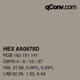 Color code: HEX #A0978D | qconv.com