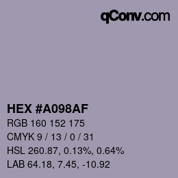 Code couleur: HEX #A098AF | qconv.com