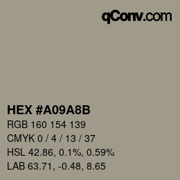 カラーコード: HEX #A09A8B | qconv.com