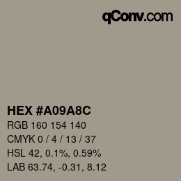 Color code: HEX #A09A8C | qconv.com