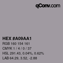 Color code: HEX #A09AA1 | qconv.com