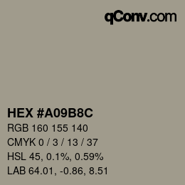 Color code: HEX #A09B8C | qconv.com