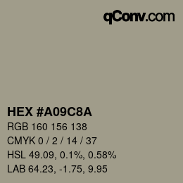 颜色代码: HEX #A09C8A | qconv.com