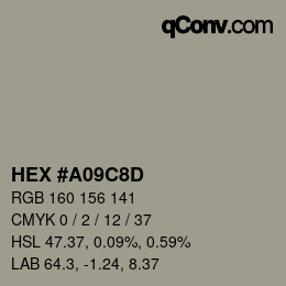 Color code: HEX #A09C8D | qconv.com