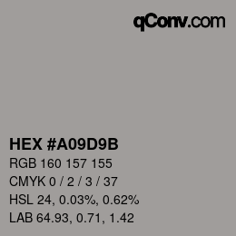 颜色代码: HEX #A09D9B | qconv.com