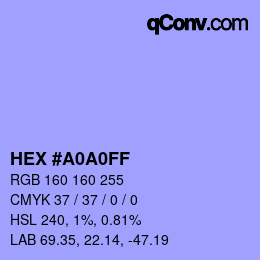 Color code: HEX #A0A0FF | qconv.com