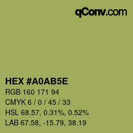 Color code: HEX #A0AB5E | qconv.com