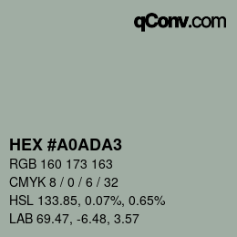 Color code: HEX #A0ADA3 | qconv.com