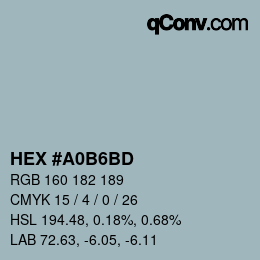 颜色代码: HEX #A0B6BD | qconv.com