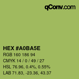 Code couleur: HEX #A0BA5E | qconv.com