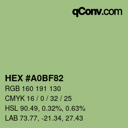 颜色代码: HEX #A0BF82 | qconv.com